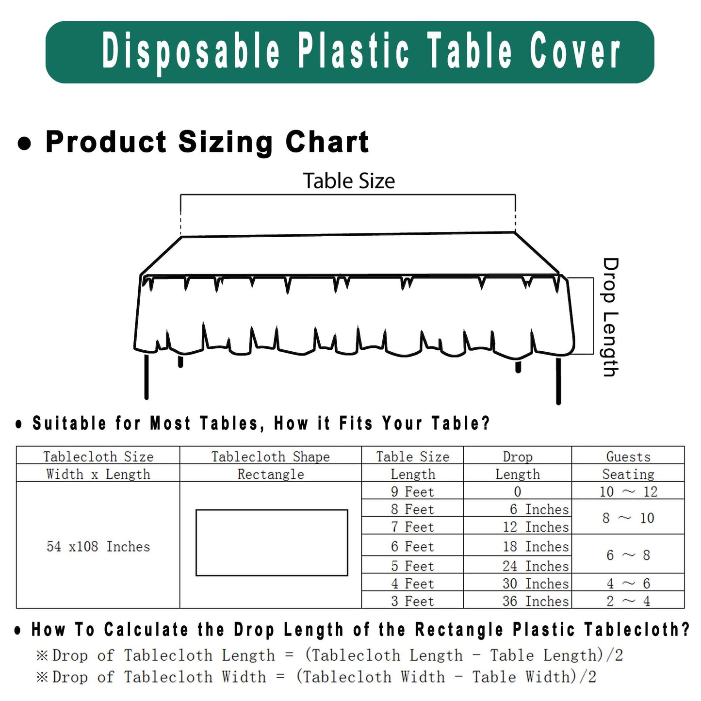 Red Plastic Tablecloths - 2 Pack Disposable Table Covers 54 x 108 Inch Bridal Shower, Party, Picnic, Birthday, Wedding, Banquet Use - PEVA Table Cloths 8 ft Rectangle