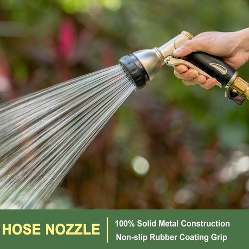 FANHAO Heavy Duty Metal Garden Hose Nozzle - 8 Adjustable Spray Patterns for High Pressure Watering | Silver