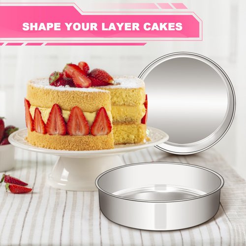 EWFEN 8 Inch Cake Pan Set of 2, Stainless Steel Round Layer Cake Baking Pans Tins, Non-Toxic & Healthy, Leak-proof & Easy Clean & Dishwasher Safe