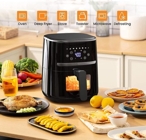 GarveeHome Air Fryer - 5 QT 8-in-1 Touch Screen Oven | Air Fry, Roast, Bake, Broil, Black