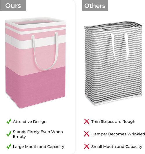 HomeHacks Large Waterproof Laundry Baskets - Collapsible Hampers with Reinforced Handles | Grey & Pink, 88L Each