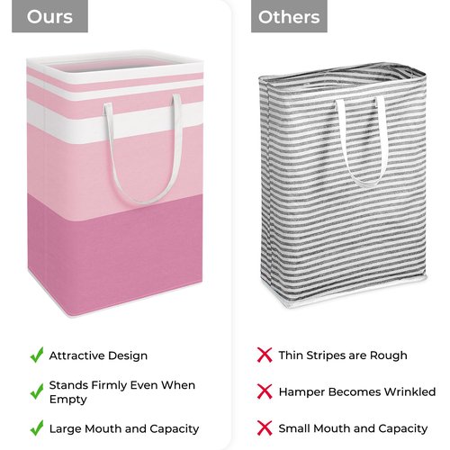 HomeHacks 2 Pack Large Laundry Baskets, Waterproof, Freestanding Laundry Hampers, Collapsible Clothes Hamper with Reinforced Handles in Laundry, College Dorm, Bathroom, Bedroom (Grey+Pink, 88Lx2)