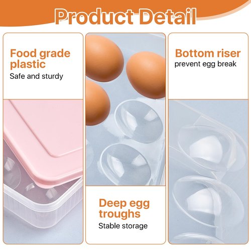 Boocalny 3 Pcs 72 Count Deviled Egg Containers with Lid, Portable Storage Carrier Egg Holder with Deviled Egg Injector, Stackable Deviled Egg Tray Plastic Egg Organizer for Fridge Easter Party
