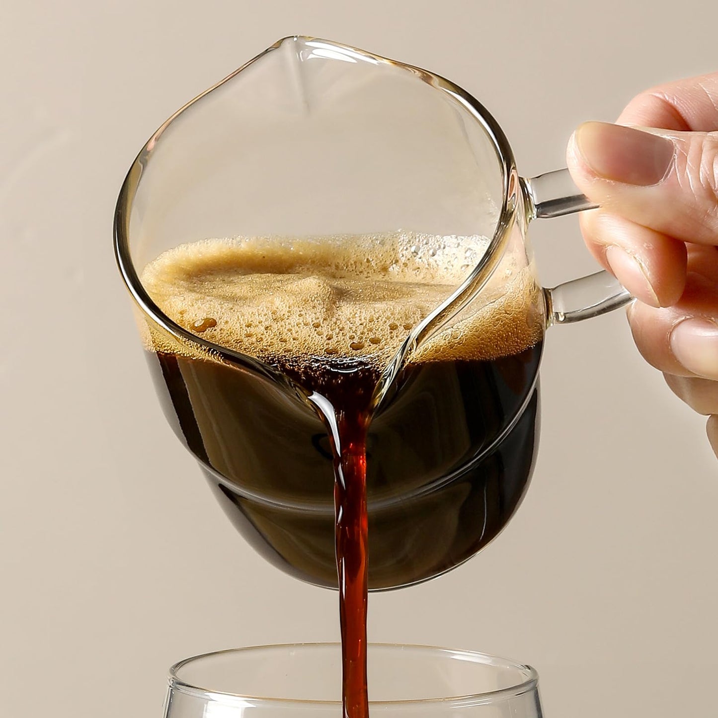 NETANY 6 OZ Espresso Cups Set of 2, Double Spouts Stackable Cups, Espresso Shots Glass Mugs with Handle, Machine Accessories for Coffee Bar, Cute Clear Glasses for Gift