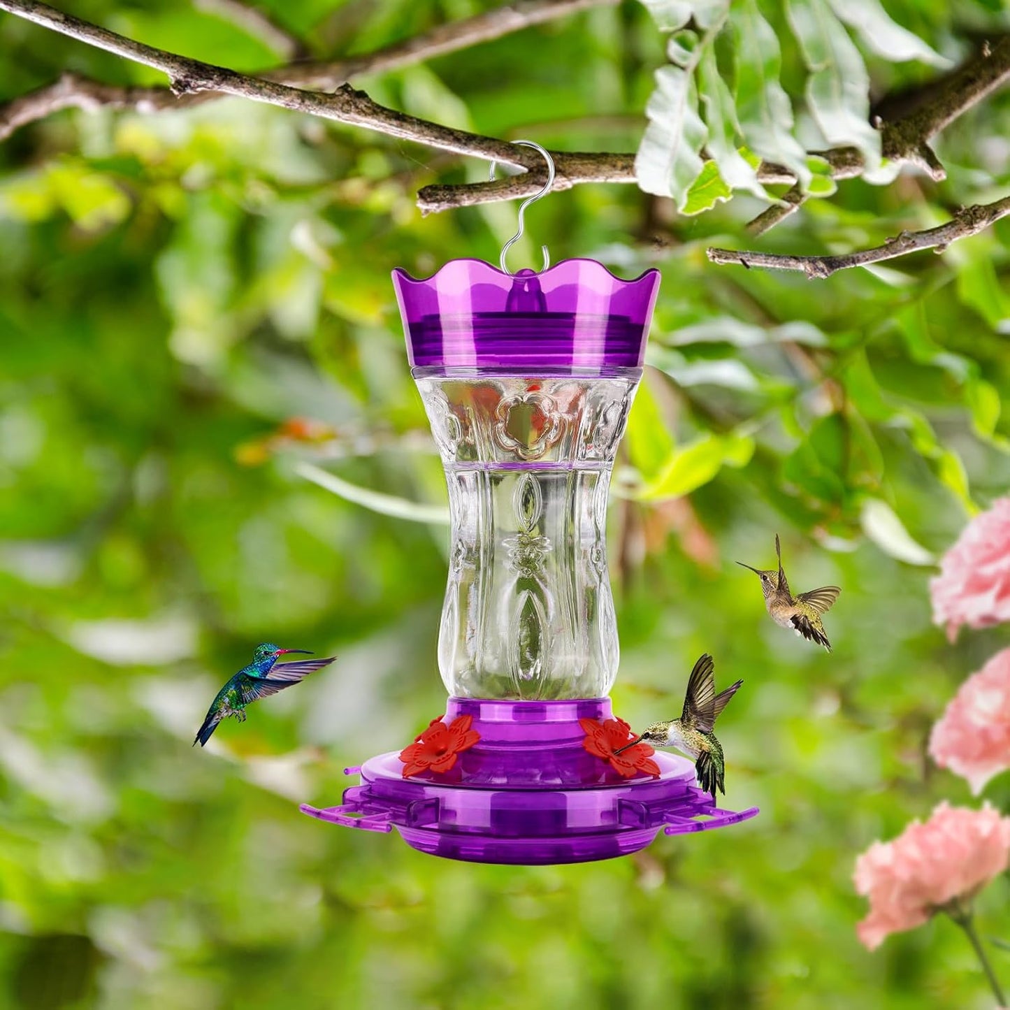 XAROO Hummingbird Feeder - 15oz Leakproof Design with Built-in Ant Moat & 4 Bee Guard Ports | Purple Gift for Nature Lovers