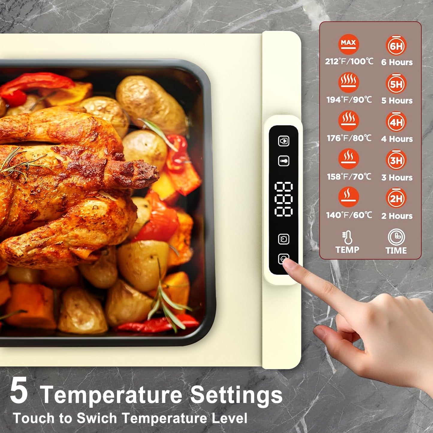 Warming Mat for Food, Food Warming Mat, Portable Electric WarmingTrays Buffets for Buffets Party and Home Daily Use, Heating Fastly in 10s, 5 Temp Levels Timed Function (White)