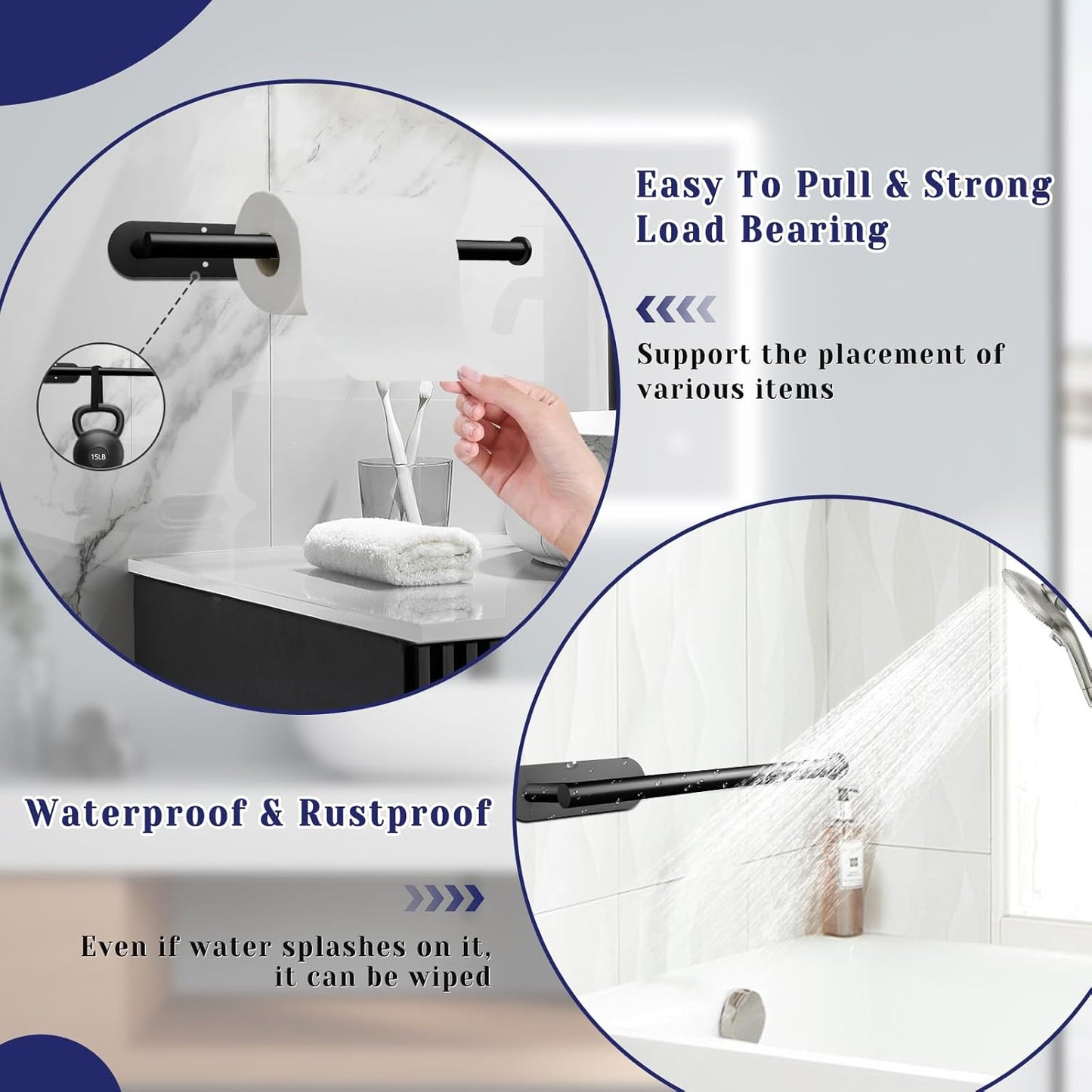 Stainless Steel Black Paper Towel Holder by [Brand Name] - Self-Adhesive or Drilling | Under Cabinet Wall Mount for Kitchen & Bathroom