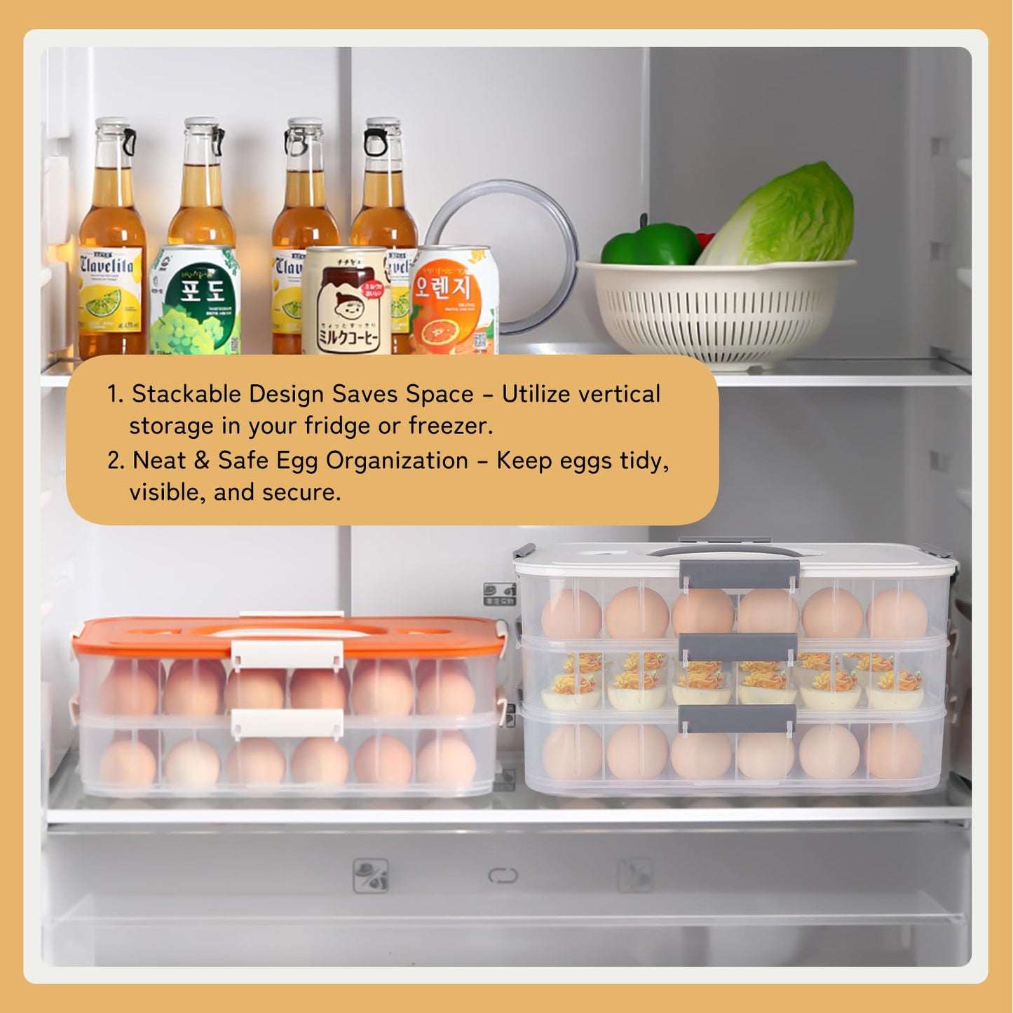 Splotiva Deviled Egg Container with Lid, 54 Slots Egg Tray Carrier with Handle, Stackable Egg Tray, 12.2 x 8.4 x 6.3 inches (Green, 3 Layer)