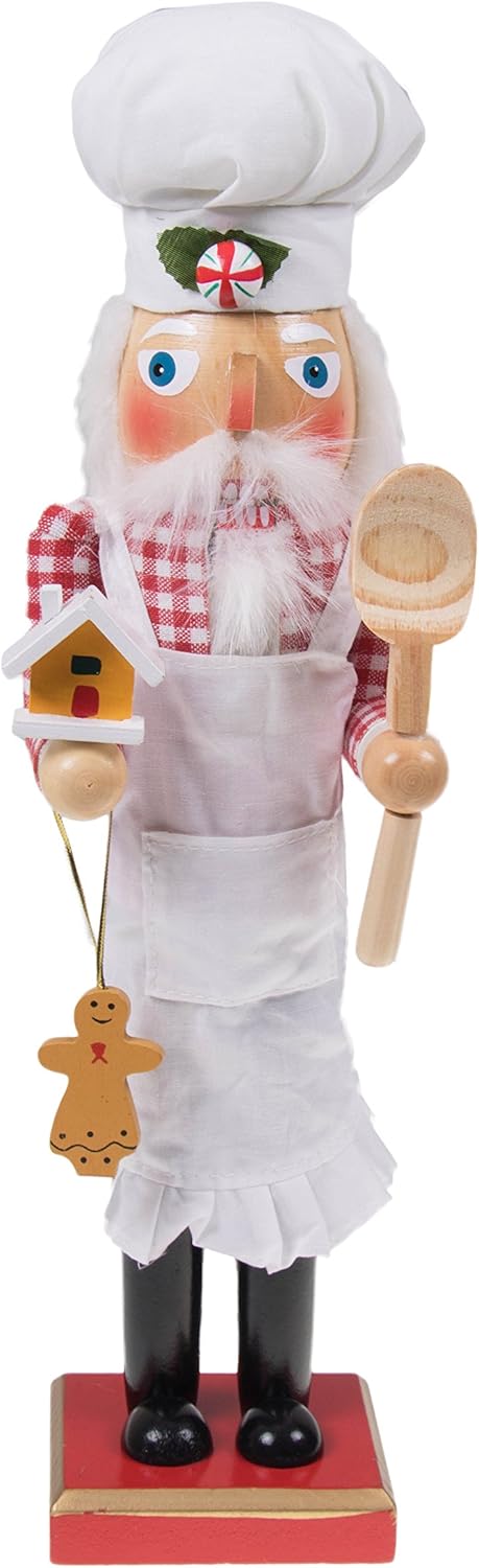 Chef Santa 15-Inch Wooden Nutcracker - Festive Christmas Décor for Shelves & Tables