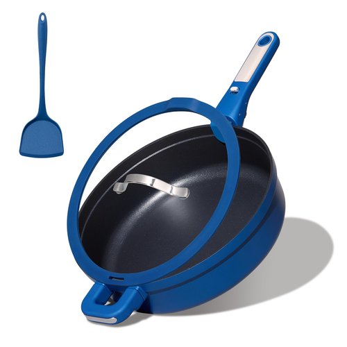 CAROTE 4pcs Non Stick Frying Skillet with Lid, 12inch Nonstick Large Deep Frying Pan, 5.5Qt Saute Induction Pan, Cooking Set with Detachable/Removable Handle,Oven/Dishwasher Safe