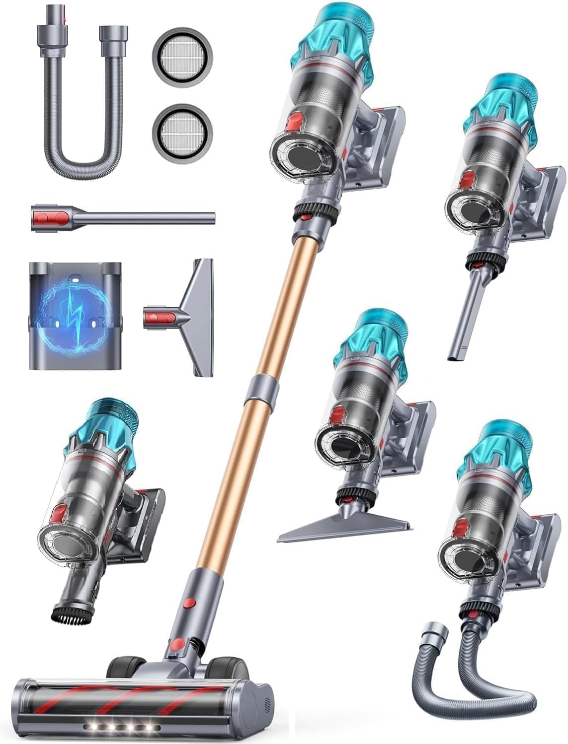 Skiennix Cordless Vacuum Cleaner - 650W Power, 70 Mins Runtime, Self-Standing Design | 6-in-1 for Carpets & Pet Hair