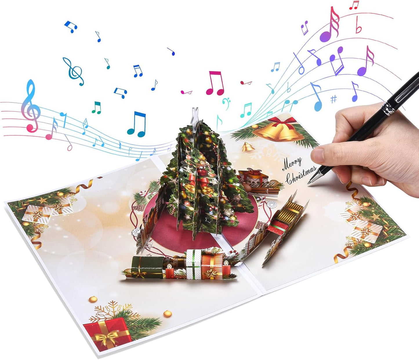 Venhoo Christmas Pop-Up Cards - 3D Handmade Musical Greeting Card with Light & Envelope | Christmas Tree Design