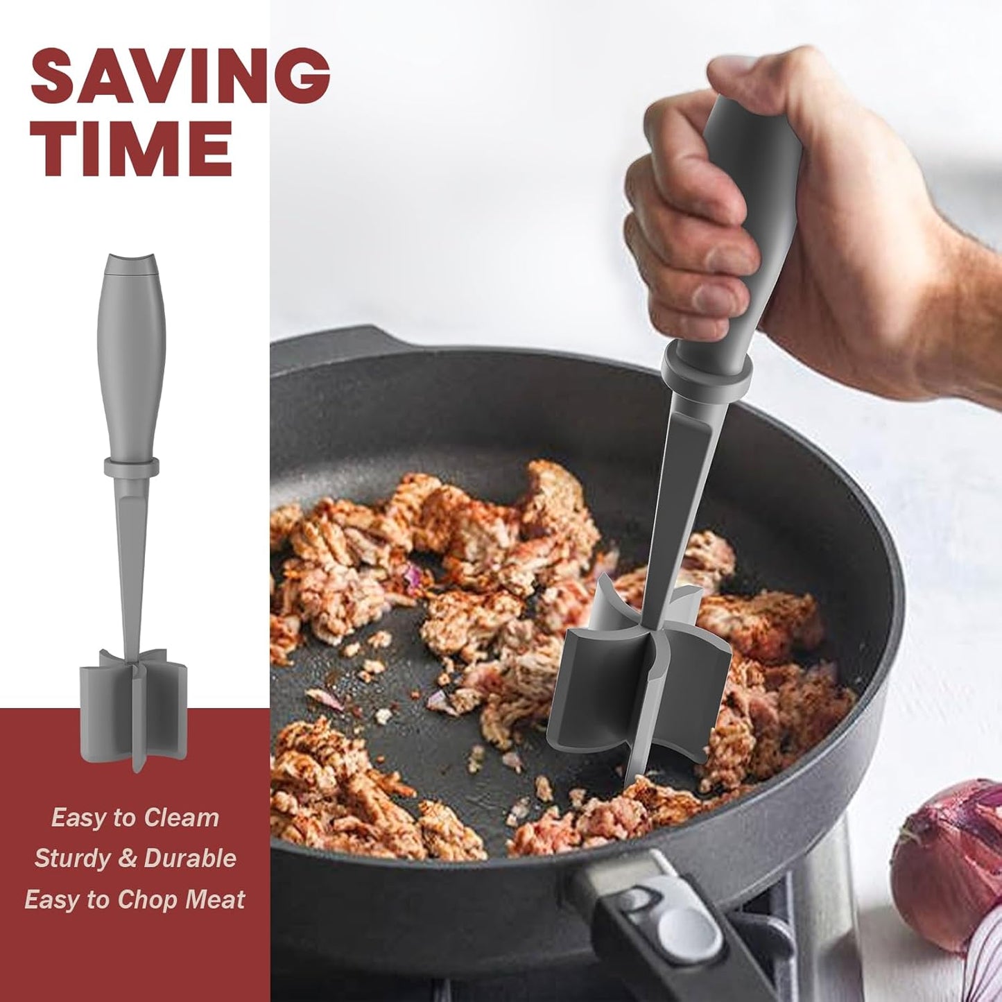 Skiennix Meat Chopper - Premium Heat Resistant Hamburger Grinder for Ground Beef | Grey