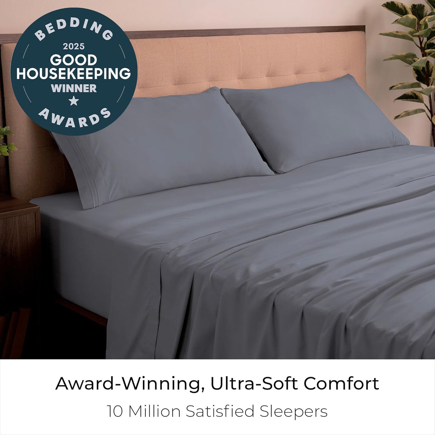 Mellanni California King Sheets Set - 4 PC Luxury Bedding Collection - Extra Soft, Cooling, Stain Resistant | Mineral Gray