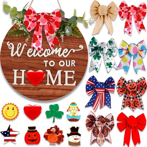 Interchangeable Welcome Home Sign - Rustic Farmhouse Front Door Wreath for All Seasons | Holiday Decor