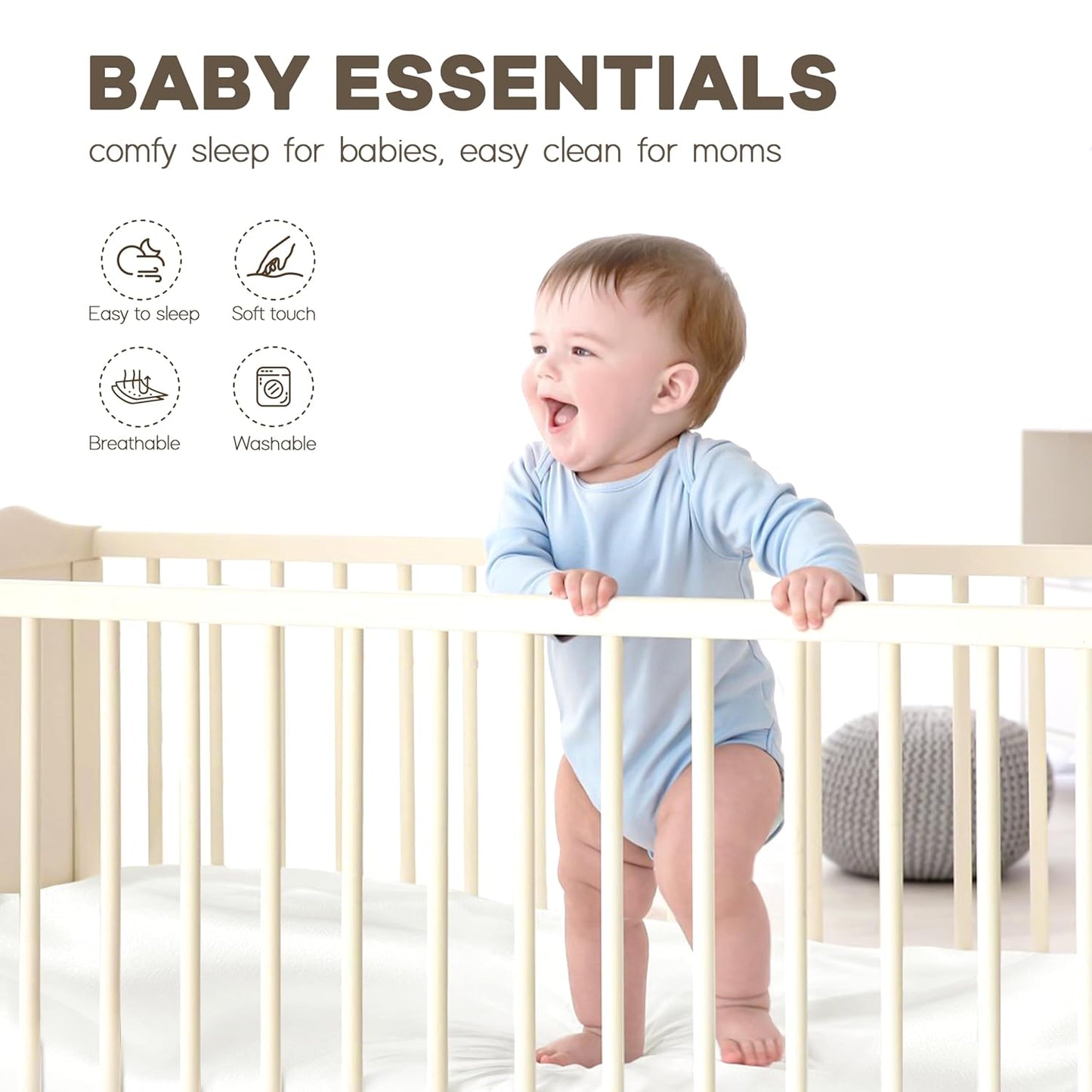 Pro Goleem Satin Crib Sheets - Oeko-TEX Certified Silky Soft Fitted Covers 28x52 | Breathable & Gentle on Skin (White & Gray)
