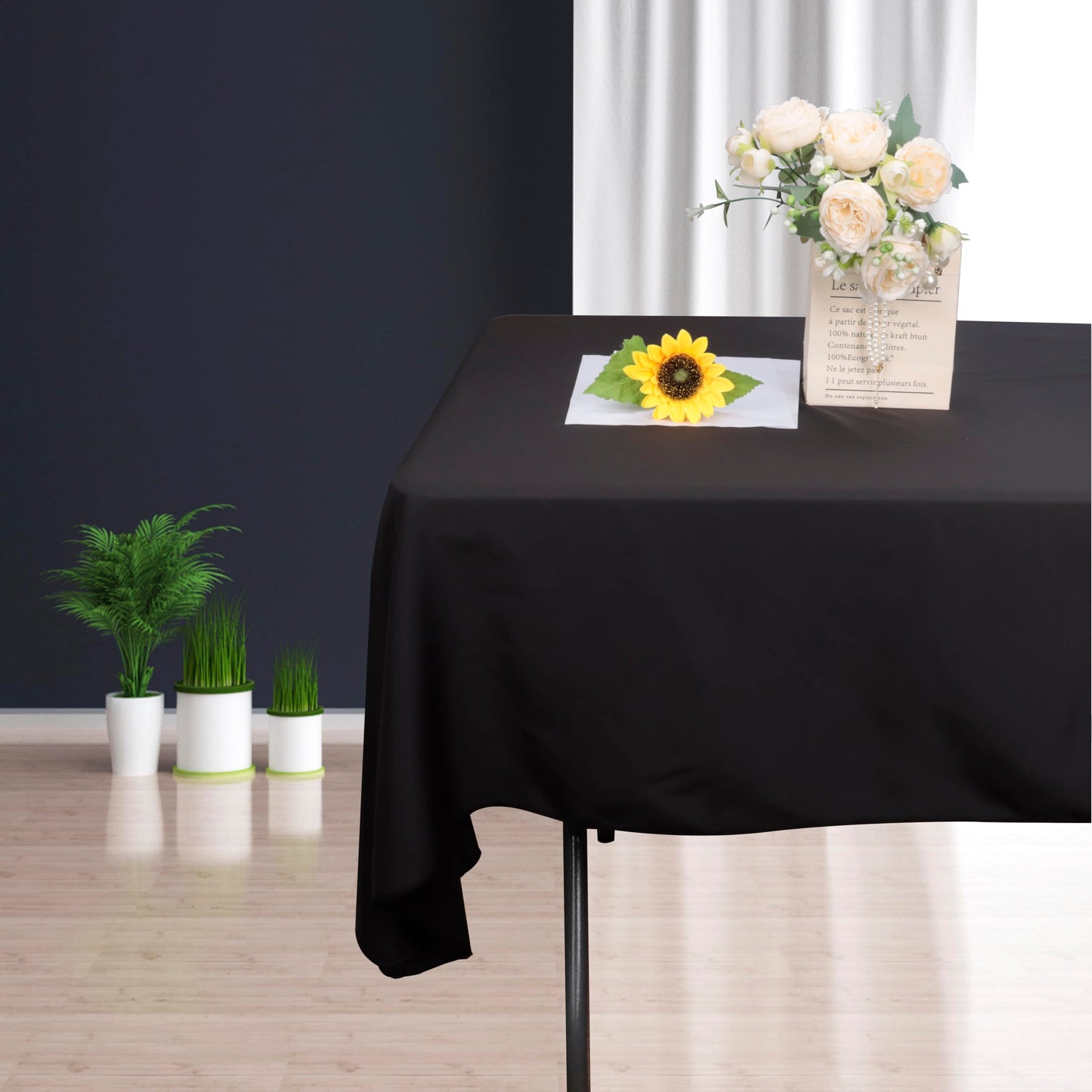 ZuGeo Polyester Rectangle Table Cloth,Table Cloths for 6 Foot Rectangle Tables,Washable Decorative Fabric Table Covers for Wedding Party,Banquet and Camping (Black, 12Pack-60×102")