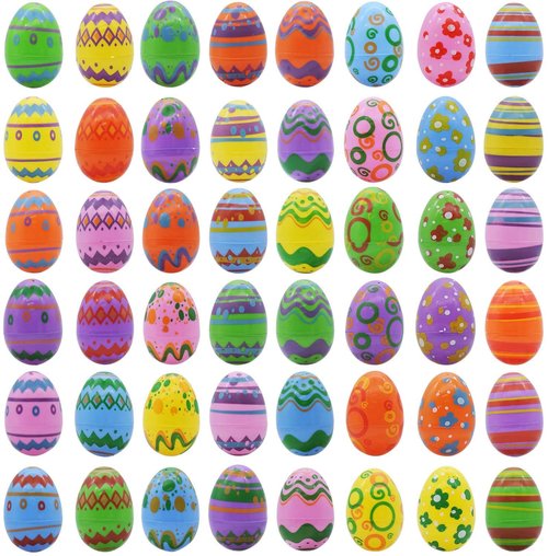 JOYIN 144 Pcs Plastic Printed Bright Easter Eggs 2.3" Tall for Easter Hunt, Basket Stuffers Fillers, Classroom Prize Supplies, Filling Treats and Party Favor