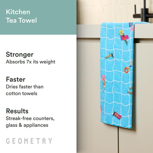 GEOMETRY Tea Towels – Spring & Summer Collection – Quick-Dry, Ultra-Absorbent, Reusable Microfiber Kitchen Towels for Drying & Cleaning - At The Pool - 1 Pack