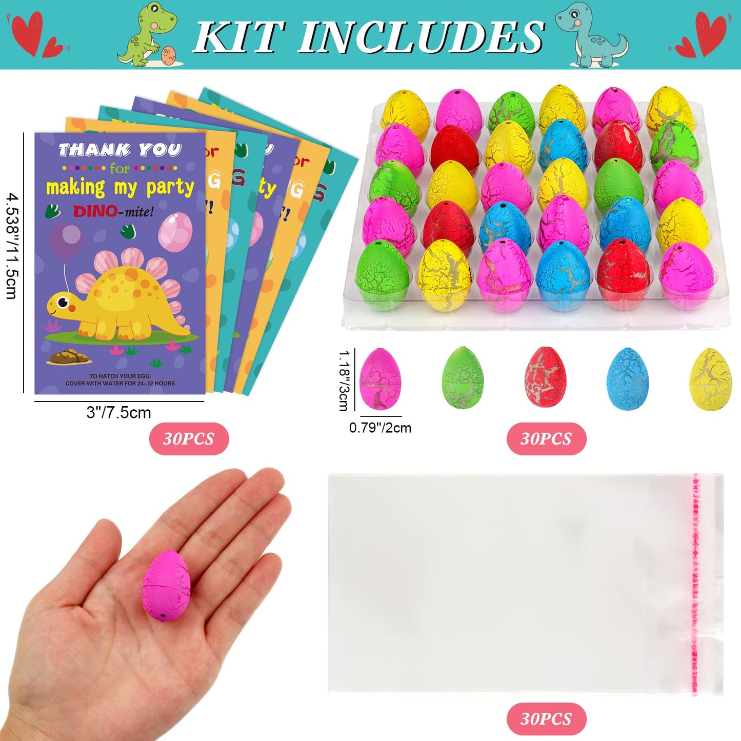 ANPHILE Dinosaur Party Favors, 30 Pack Hatching Dinosaur Eggs with Card Bulk - Dino Birthday Goodie Bag Stuffers , Novelty Birthday Party Favors for Kids