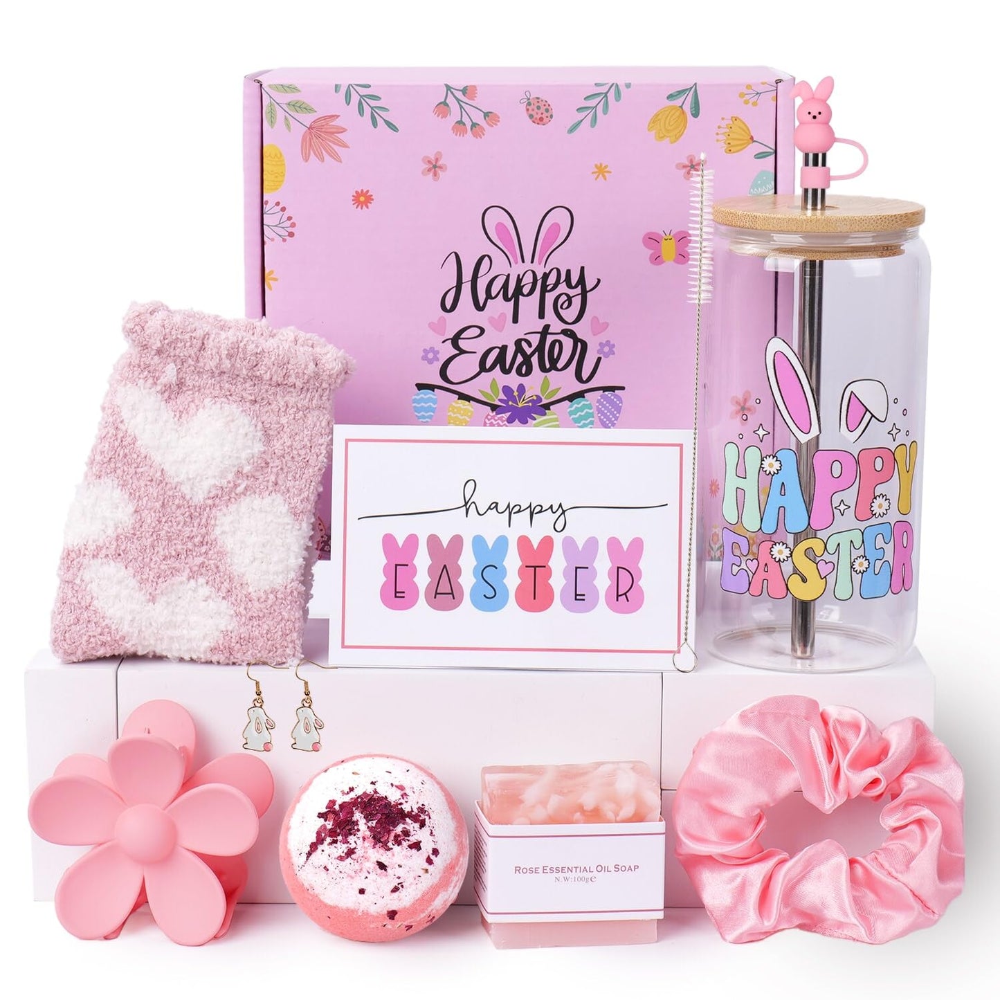 Ithmahco Easter Gifts for Teens Girls Women Adults, Easter Basket Stuffers for Teens Adults, Teen Girl Easter's Basket Stuffers, Pink Bunny Themed Gift Baskets for Teen Girl Adult Women Daughter