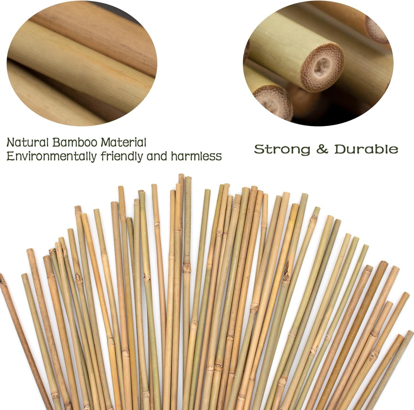 POLIUMB Bamboo Plant Stakes - 50PCS Natural Garden Stakes for Indoor/Outdoor Plants | 18 Inches