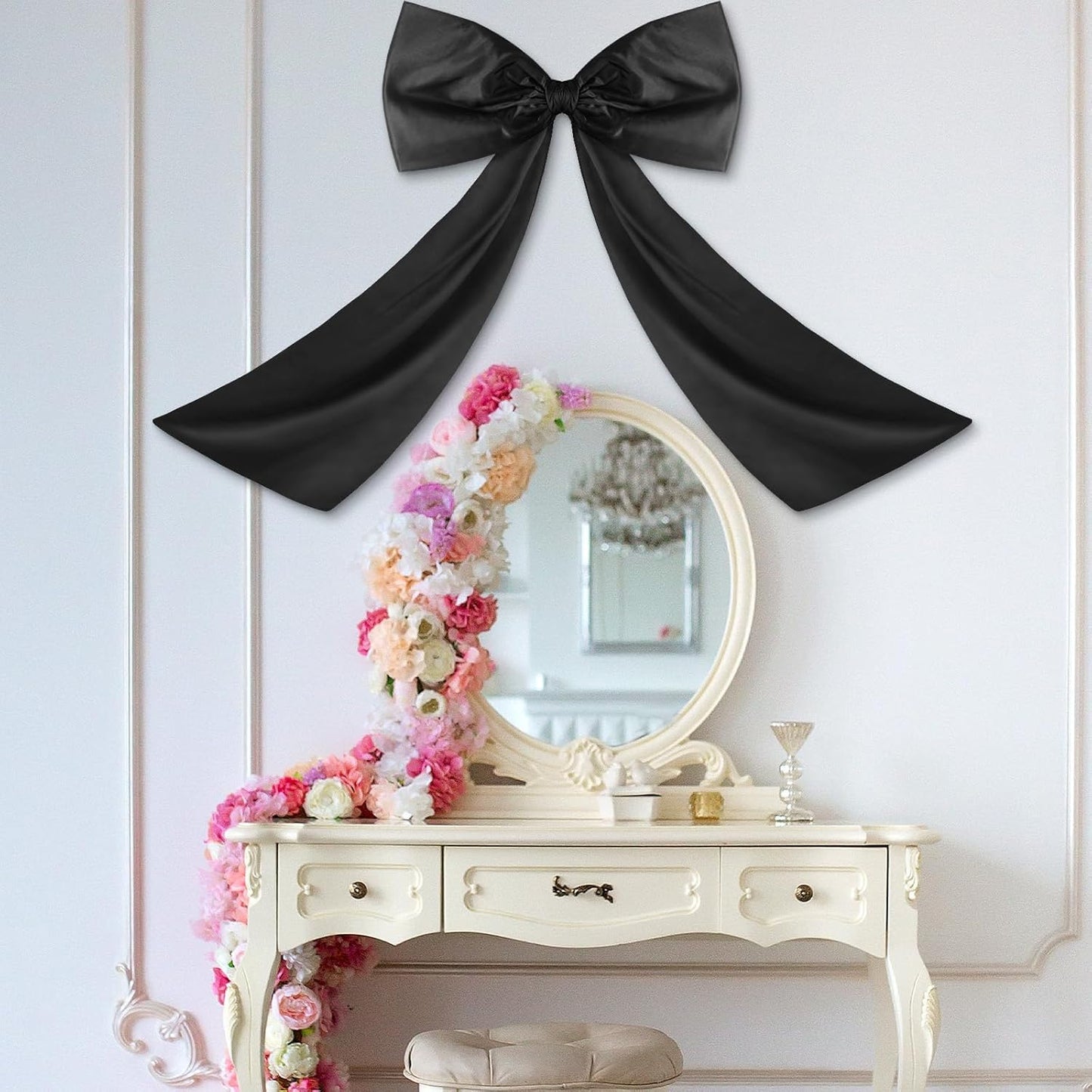 Wavwavw Large Black Bow Decor - Giant Satin Ribbon Tie for Birthday & Wedding | 24 x 36 Inches