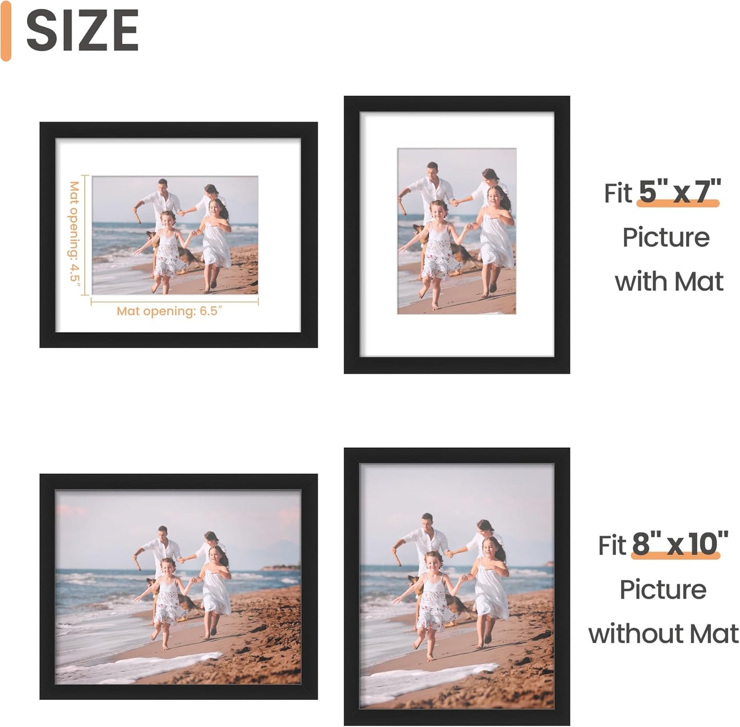 Upsimples 8x10 Picture Frame - Versatile Display for 5x7 or 8x10 Photos | Elegant Black Design, 1 Pack