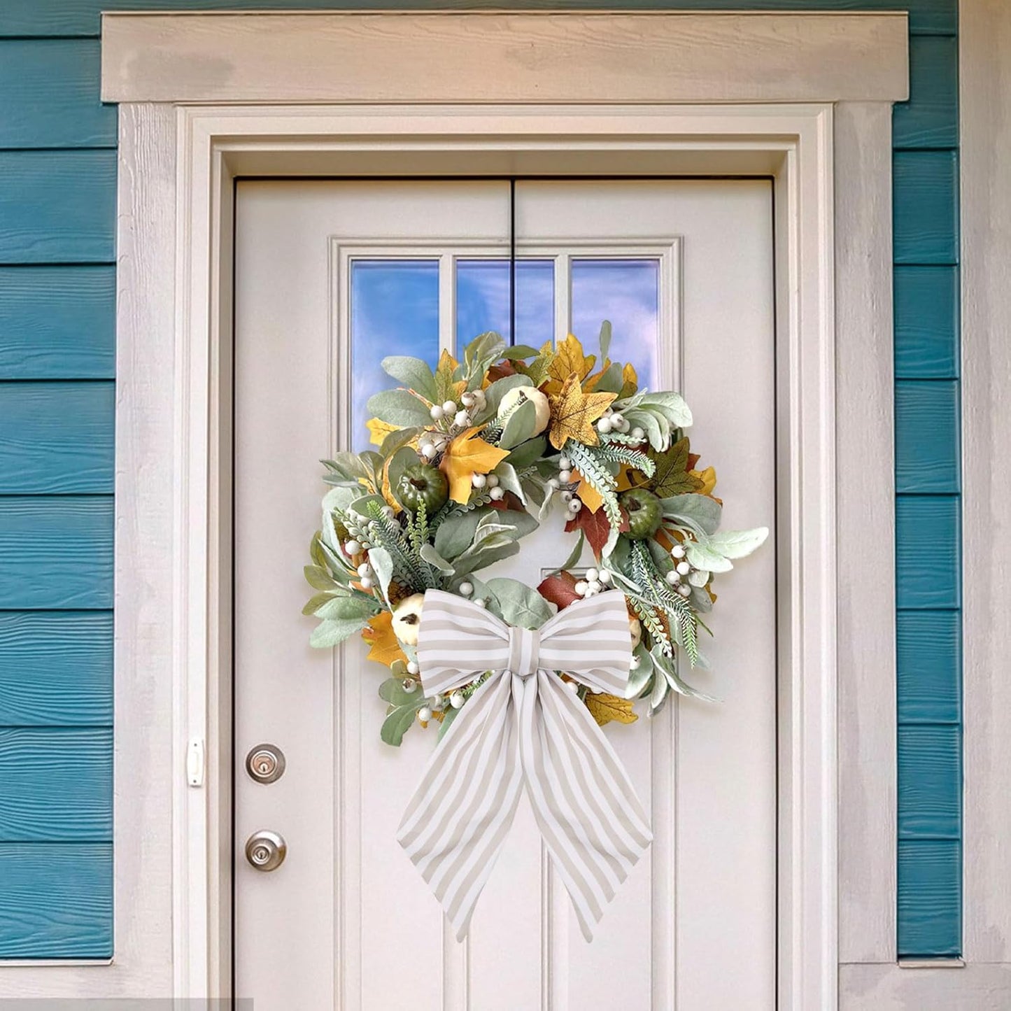 TONIFUL Wreath Sash - 4.5" x 56" Burlap Stripe Ribbon for Indoor/Outdoor Holiday Decor