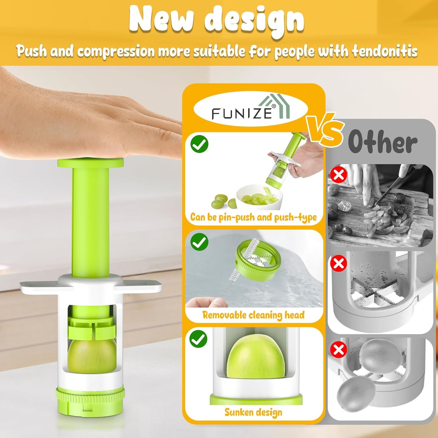Skiennix Grapes Cutter for Toddlers - Safe Fruit & Veggie Slicer with Green CrossBlade Container