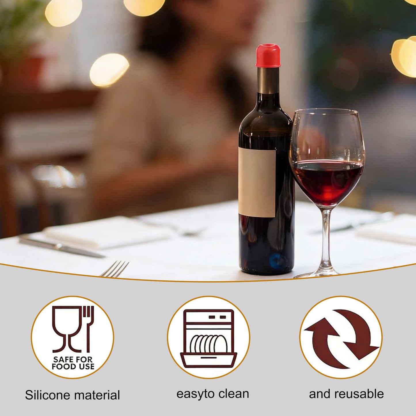 Wine Stoppers for Wine Bottles, 2026 New Reusable Sparkling Wine Bottle Silicone Wine Bottle Stopper, Cover Wine Bottle Caps for Beer Champagne Home Kitchen Bars Use (4 Pcs)