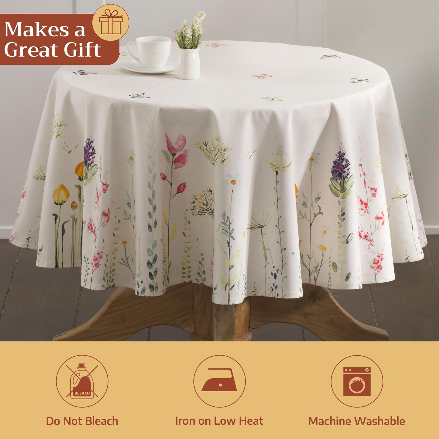 Maison d' Hermine Table Cloth Round Table 100% Cotton 63 Round Inches Tablecloth Reusable Decorative for Dining Kitchen Room Farmhouse Home Gifts for Mothers Day Spring Summer - Botanical Fresh