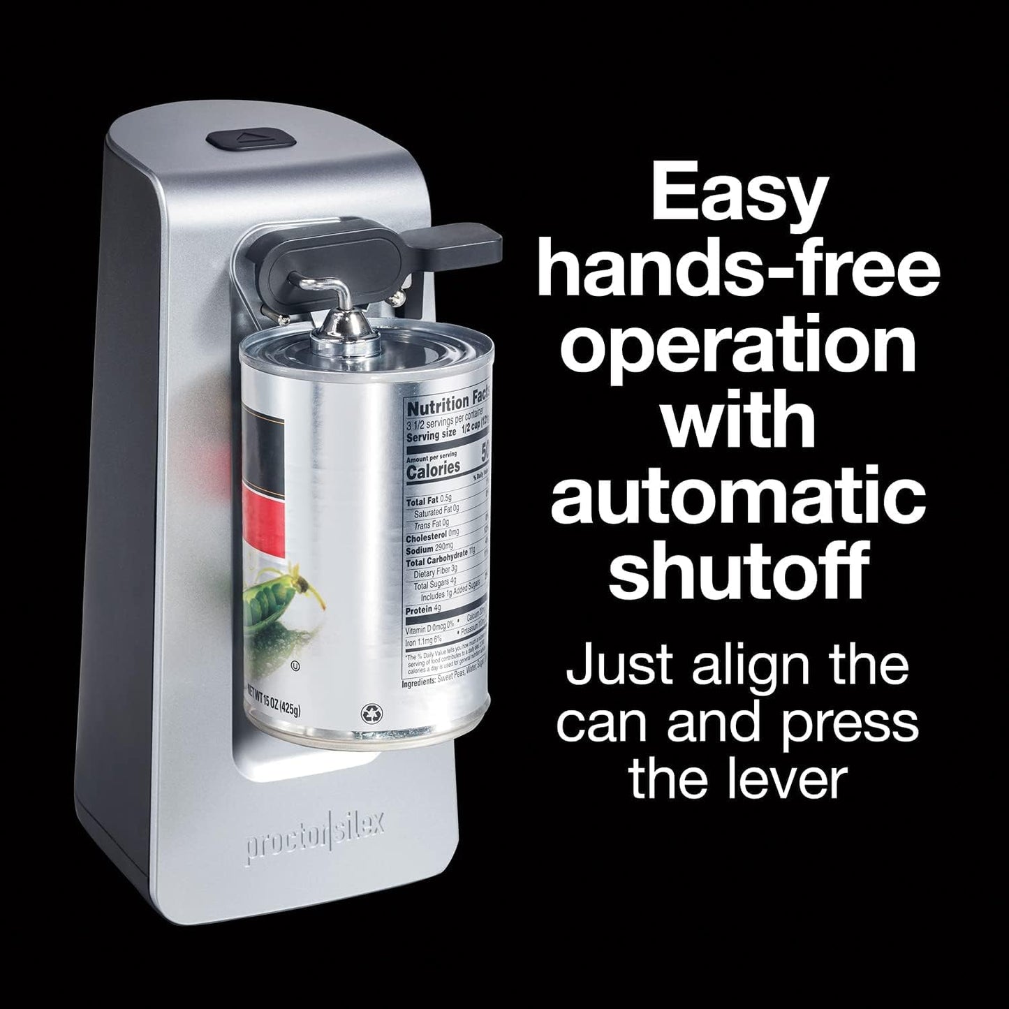 Proctor Silex Electric Can Opener - Automatic Stainless Steel Blade, Easy-Clean Lever, Extra Tall, Silver