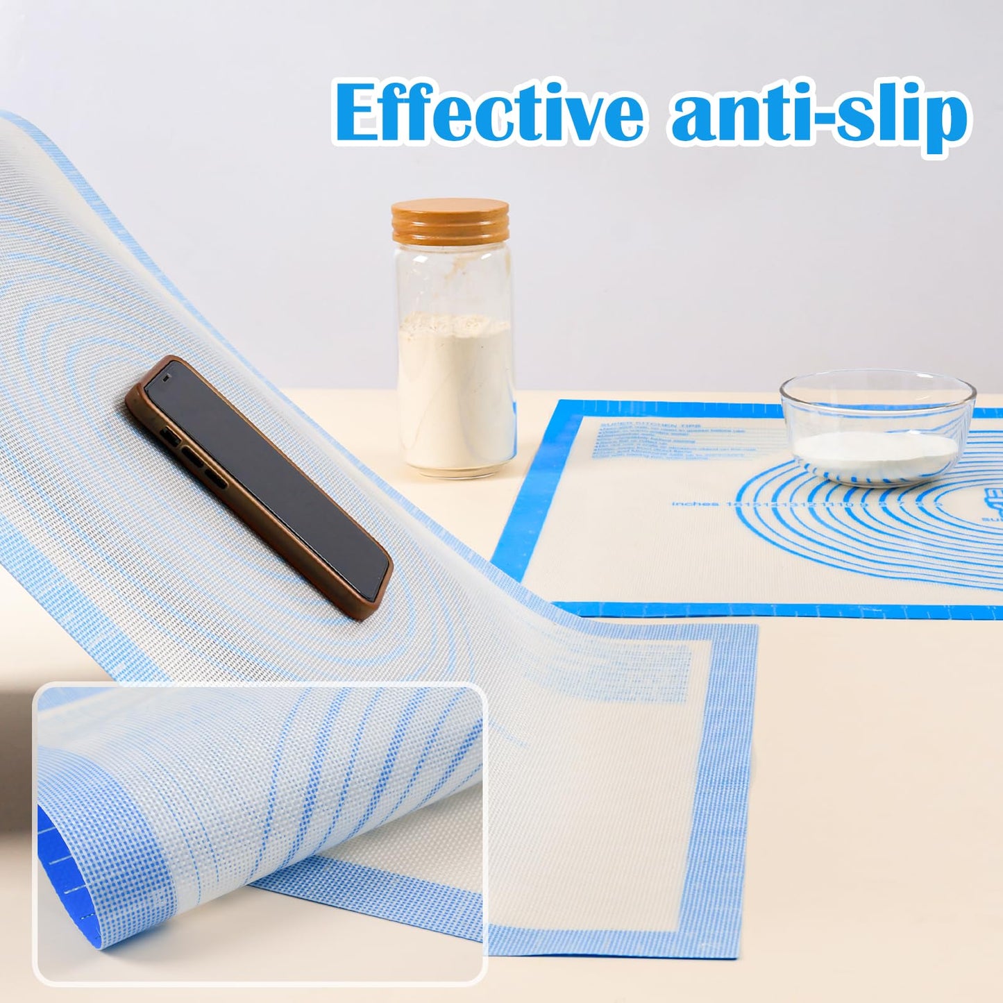 Nonstick Silicone Pastry Baking Mat Large with Measurements 16''By 24'' for Silicone Baking Mat, Counter Mat, Dough Rolling Mat/Pie Crust Mat By Folksy Super Kitchen(16×24, Blue)