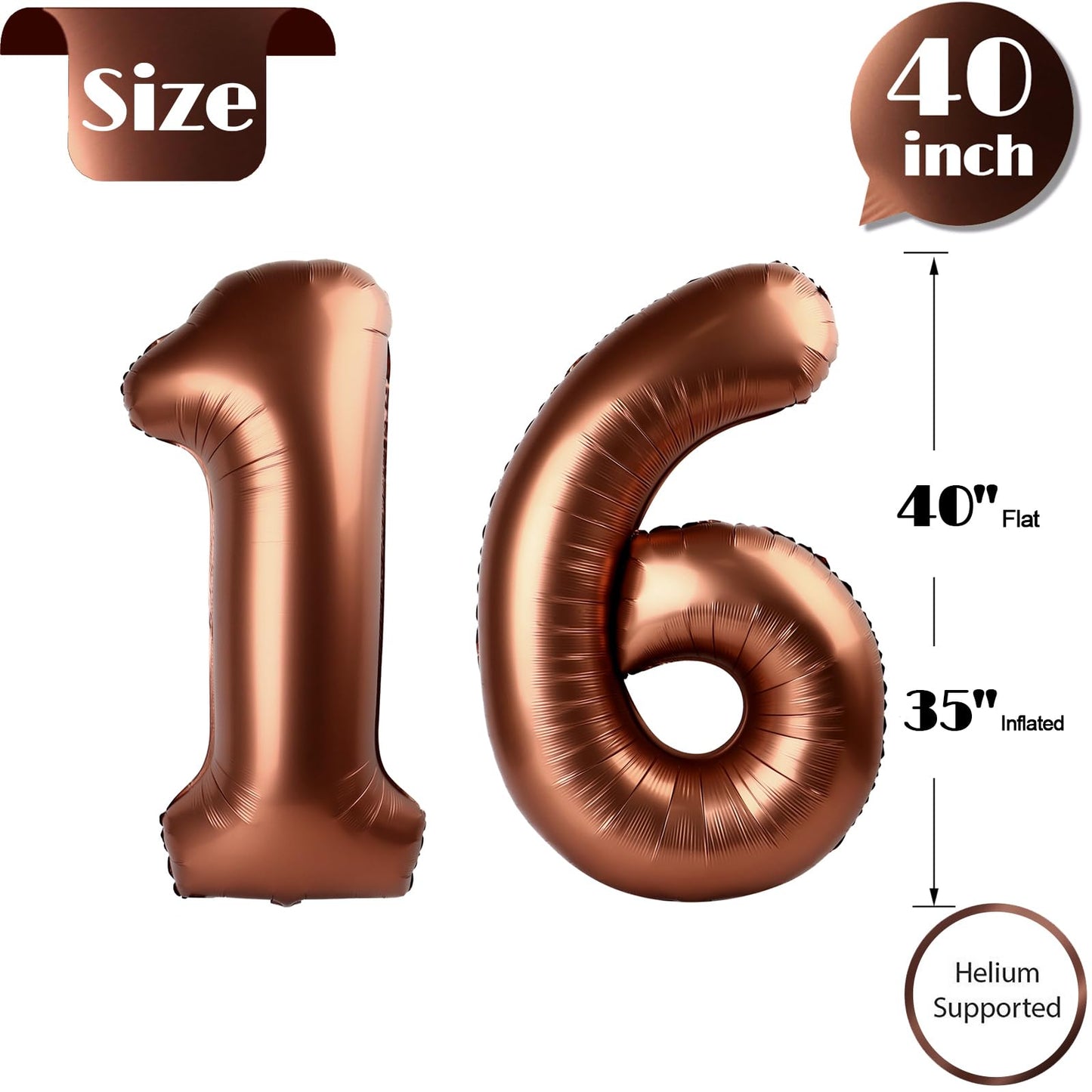 Dark Brown Number 16 Balloon 40 inch, Coffee Brown 16 Number Balloons, 16th Birthday Decorations, Chocolate 16 Year Old Girls Boys Dark Brown Party Supplies