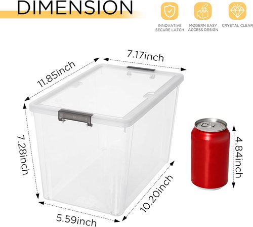 Citylife 7.8 QT Small Storage Bins - Stackable Plastic Containers with Lids | Clear White 6-Pack