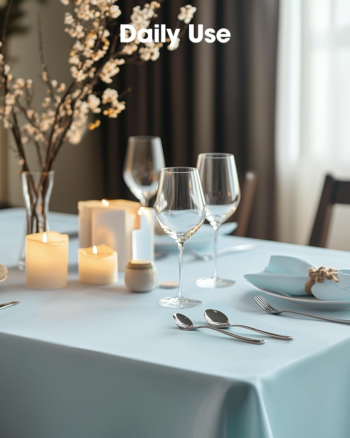 Pureegg Disposable Plastic Tablecloths - 8 Pack, Leakproof & Sturdy, 54 x 108 Inch, Baby Blue for Easter, Picnics & Weddings
