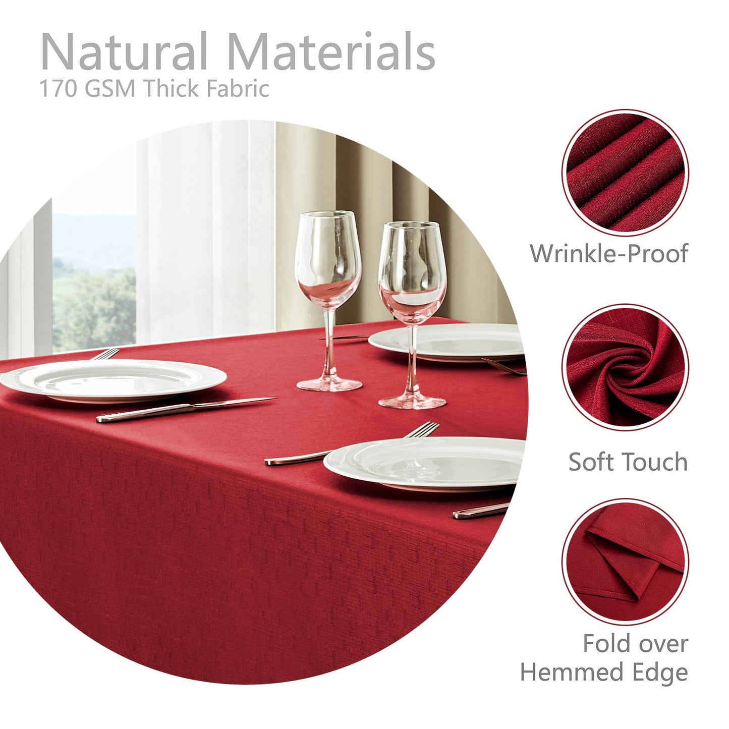 Veblandy 2 Pack Rectangle Tablecloth, 60x84 inch, Water Resistant Wrinkle Free Linen Textured Table Cloth Washable, Decorative Fabric Table Cover for Dining, Party and Camping, Red