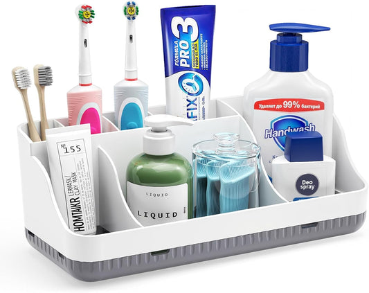 Skiennix Bathroom Counter Organizer - 7 Slot Detachable Toothbrush Holder | Anti-Slip Vanity Storage for Adults & Kids