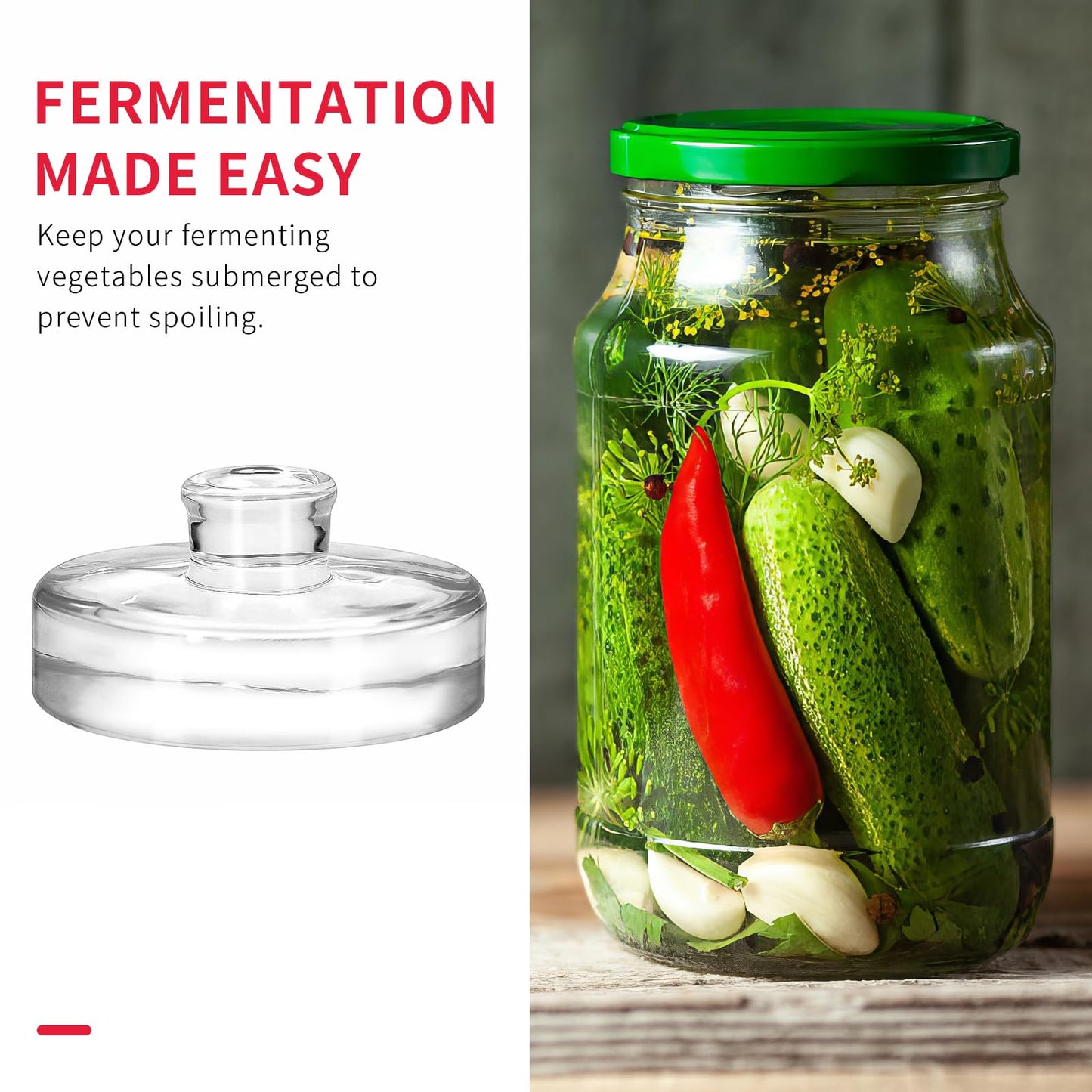 4Pcs Fermentation Glass Weights with Easy Grip Handles, Clear Canning Weights and Pickling Glass Weight for Wide Mouth Mason Jars, Fermenting Kit, Kimchi, Sauerkraut (4)