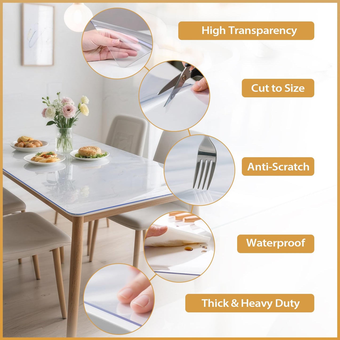 ProsperJoyChant Clear Table Protector 36 x 60 Inch, 1.4mm Thick Waterproof PVC Plastic Table Cover, Durable Table Pad for Dining Room, Kitchen, Writing Desk, and Coffee Tables
