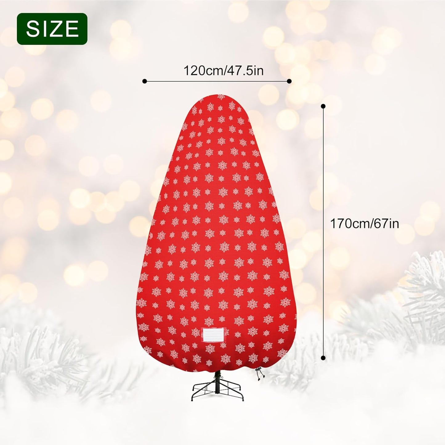 Skiennix Christmas Tree Cover - Durable Storage Bag with Zipper & Drawstring for 6-Foot Trees | Dustproof Red with Snow Print