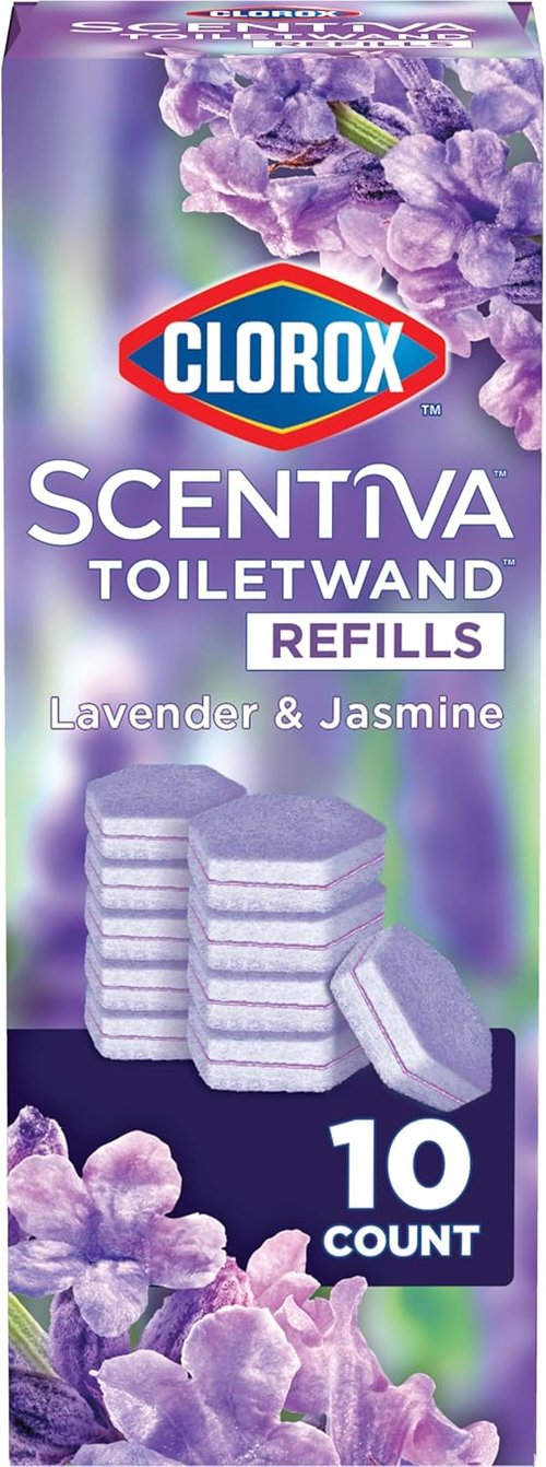 Clorox Scentiva Toilet Wand Refills - Lavender & Jasmine Scent, 10 Count for Fresh Cleaning