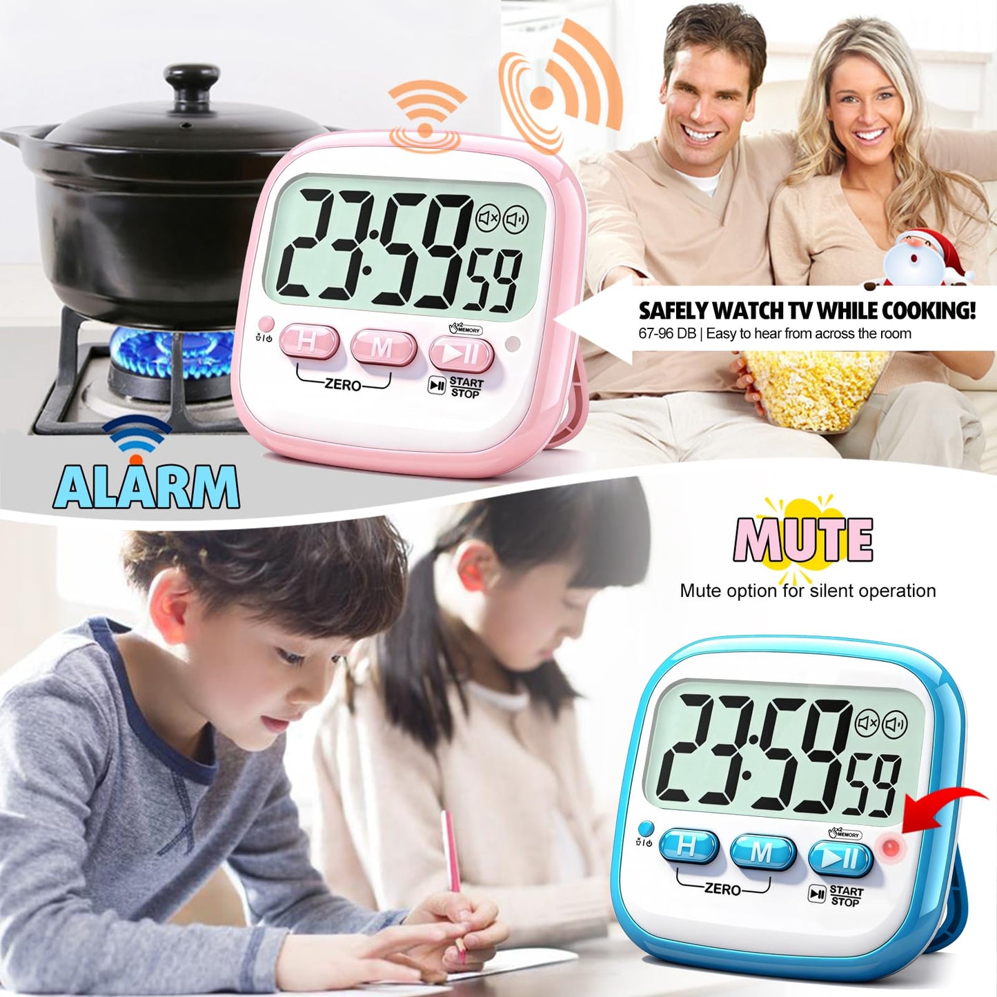 Antonki 2 Pack Classroom Timers for Kids Teachers, Magnetic Countdown Digital Kitchen Timer for Cooking, Study, Exercise, Games, Time Mangement - Loud/Silent Mode - Battery Included