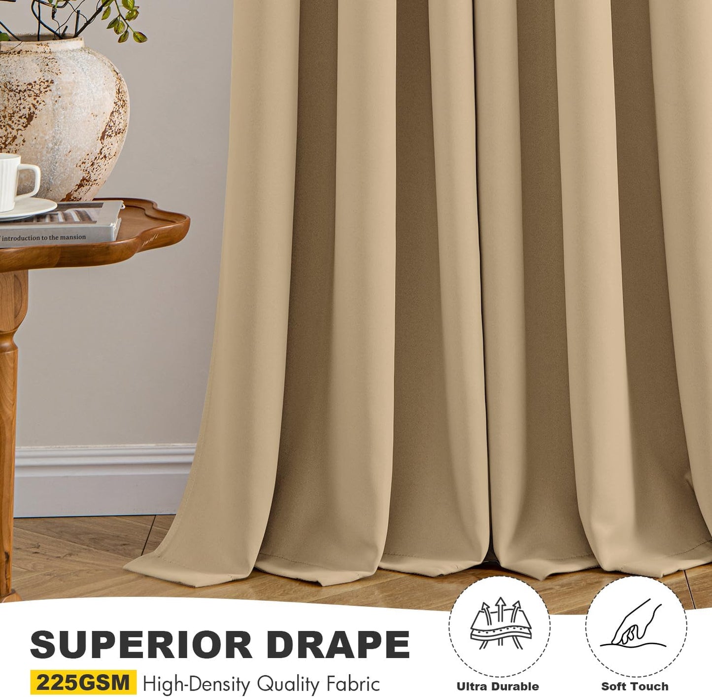 MIULEE Blackout Curtains - Taupe Brown Thermal Insulated Drapes | 84 Inches Long, Noise Reduction, 2 Panels