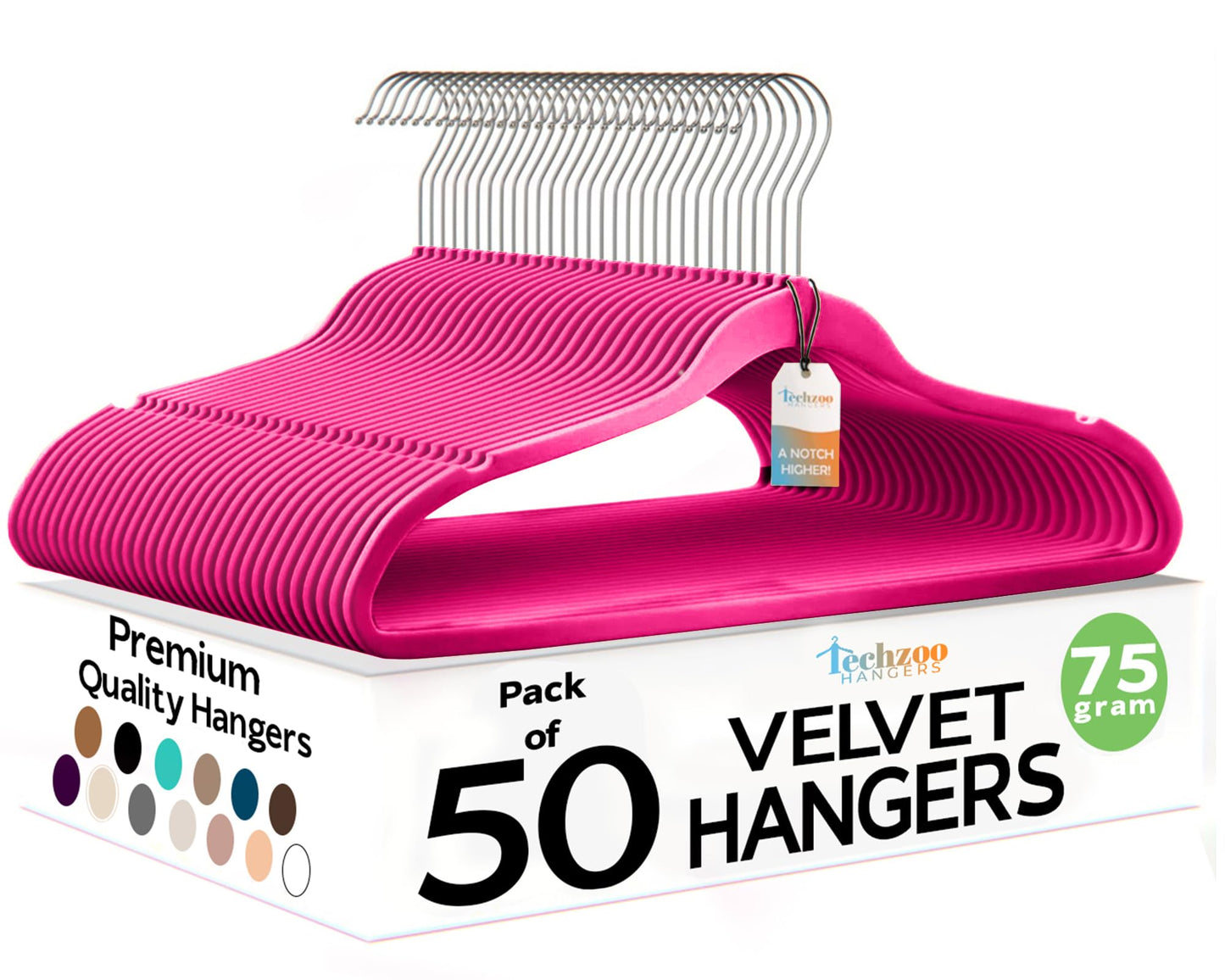 Techzoo Premium Velvet Hangers 50 Pack Ultra Thin Non Slip Adult Felt Space Saving Suit Hanger for Closet Heavy Duty Coat Pants Jackets Dress Hangers 360° Swivel Hook Hold Upto 10 lbs Dark Pink