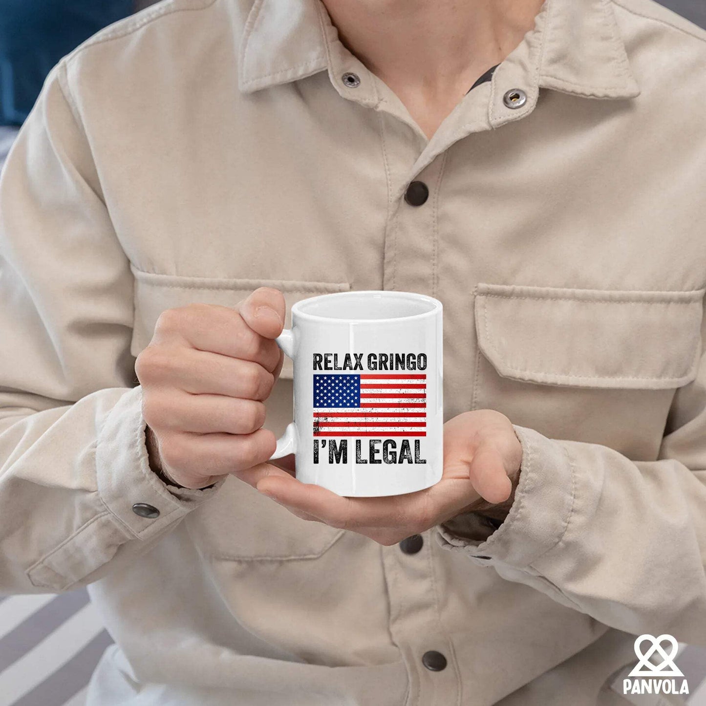 Panvola Relax Gringo I'm Legal I'm A New American Citizen Citizenship Gifts For Family Friends Immigration New Citizen Gift Celebration US Flag Ceramic Mug (White, 11 oz)