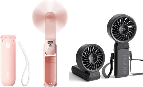 JISULIFE 3-in-1 Hand Fan - Powerful Wind, Built-in Power Bank & Flashlight | Compact & Foldable Design