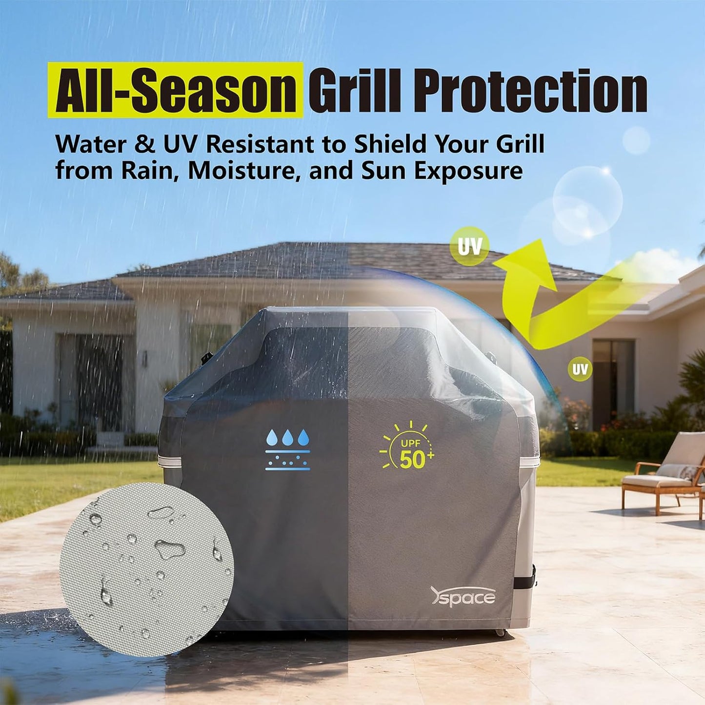 YSPACE Grill Cover - 58 Inch Heavy Duty Waterproof BBQ Cover with Adjustable Straps | Fits Weber Genesis II, LX 300 & More
