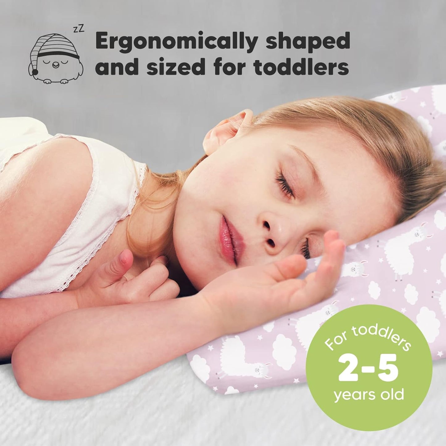My Little Dreamy Toddler Pillow - Organic Cotton Travel Bed Pillow with Case | Soft & Breathable 13x18 for Ages 2-5 (Alpacas)
